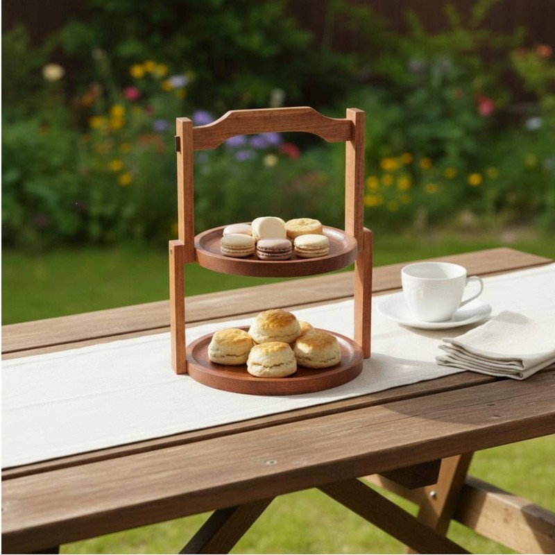 Wooden Tiered Dessert Stand Easy to Assemble Wood Snack Display Rack