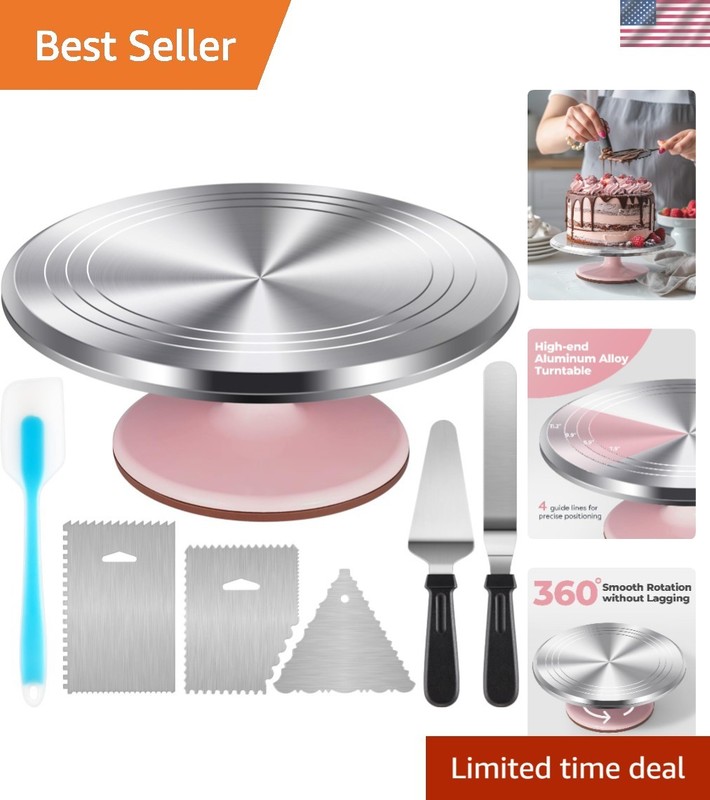 Durable 12″ Aluminium Cake Turntable & Decorating Spatula Set for Baking Pros