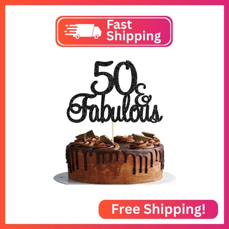 Gyufise 1Pcs 50 & Fabulous Cake Toppers Black 50 Birthday Anniversary Cake Toppe