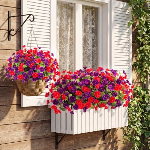 Artificial Flowers for Outdoors, 6 Bundles Silk Fake Hibiscus Red,purple gallery