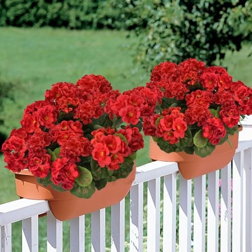 4Pcs Geraniums Artificial Flowers Realistic for Outdoors 14" Faux Silk Red gallery