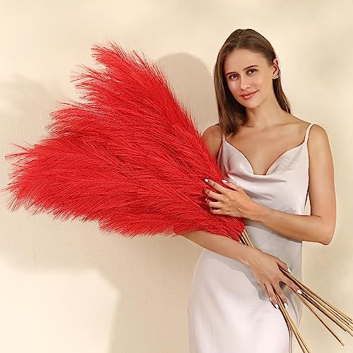 Pampas Grass Decor – 45-Inch Set of 8 | Artificial Large Pampas Grass Soft Red