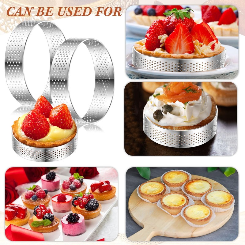 20 Pcs Perforated Tart Rings Round Stainless Steel Tart Rings for Baking gallery