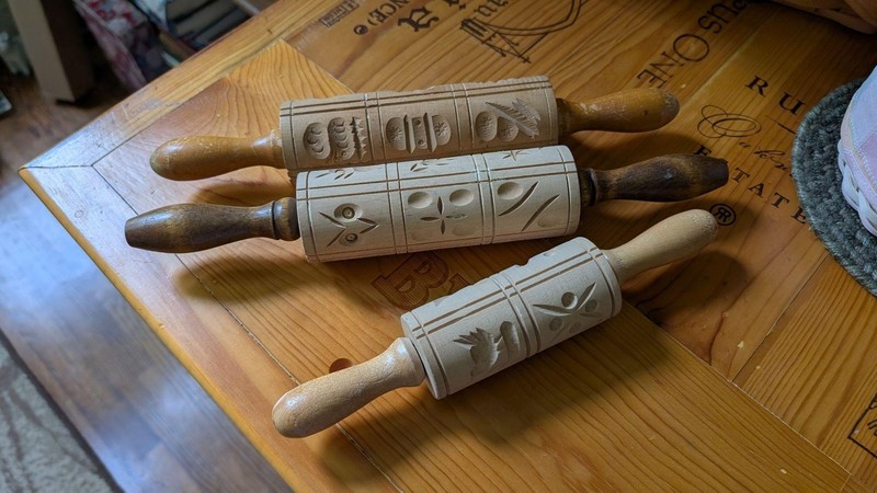 Springerle Wood Embossed Rolling Pins Set Of 3 Brown Textured gallery