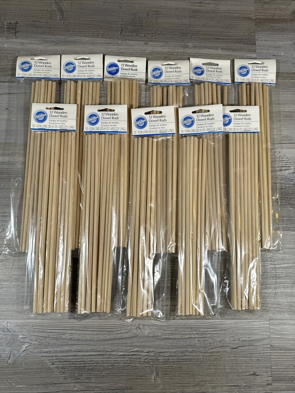 11 Packs Wilton Wooden Dowel Rods 12 Per Pack 12” Long x .25” New 399-1009 Cake