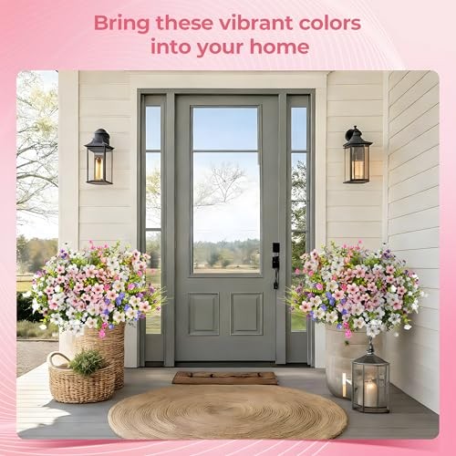Fake Flowers for Outdoor UV Resistant 24 pcs Pink ＆ White （with Green Ferns） gallery