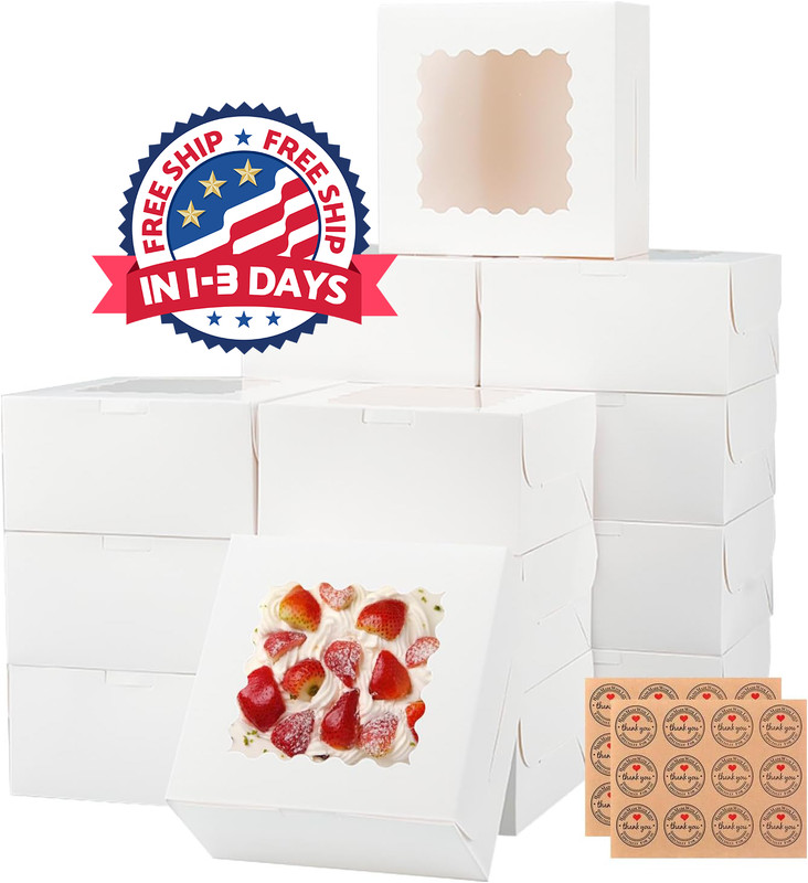 50 cajas de panadería de 6x6x3 pulgadas blancas con ventana para San Valentín