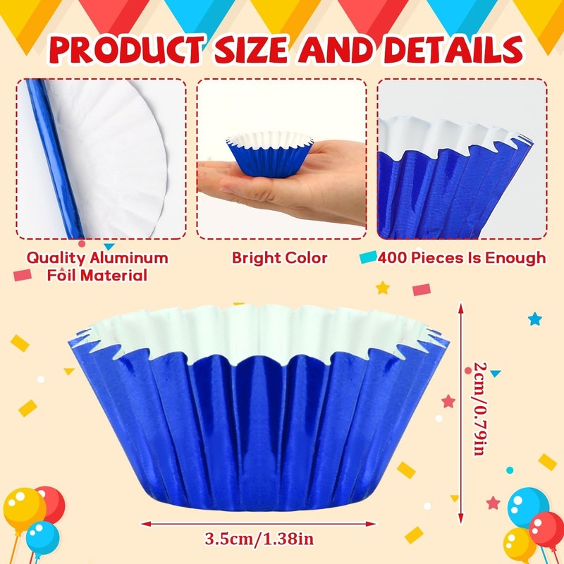 400 PCS Mini Foil Cupcake Liners, Colorful Baking Cups Metallic Muffin Wrapper gallery
