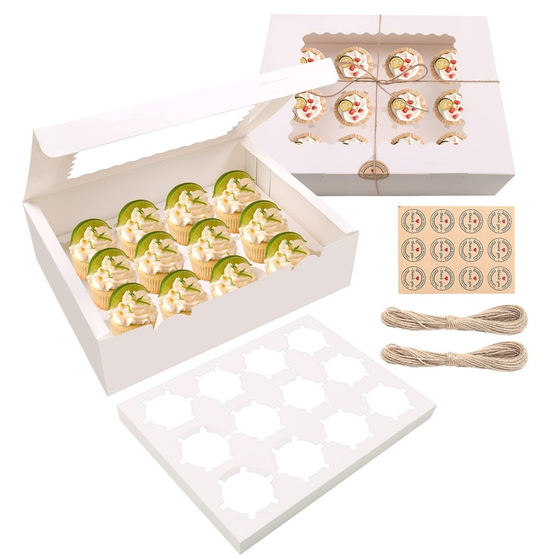10 Set Cupcake Boxes 13x10x3.6 inches Cupcake Boxes 12 Count White Cupcake Bo…
