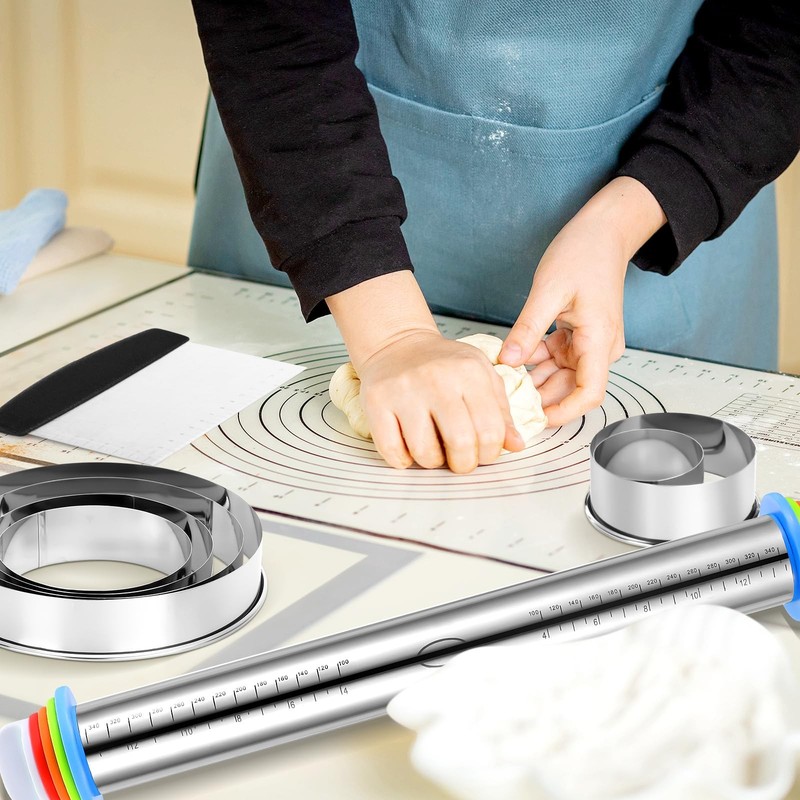 Dandat Rolling Pin with Adjustable Thickness Rings and Silicone Baking Pastry... gallery