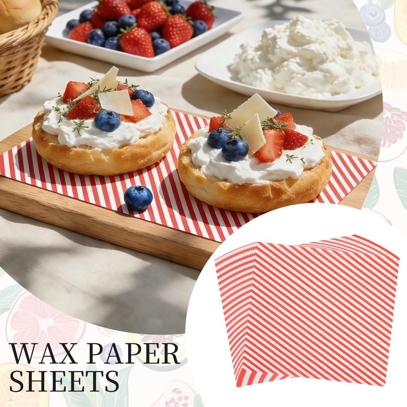 50 Pack Wax Paper Sheets, 11.8" x 11.8" Square Stripes Wrapping Paper, Red gallery