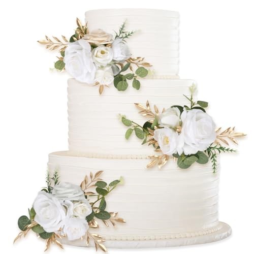 3PCS Wedding Cake Toppers Flowers for Cake Decorating Artificial Cake White gallery