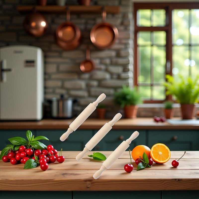 3Pcs Wooden Mini Rolling Pin Baking Small Dough 6 Inch, Natural Wood gallery