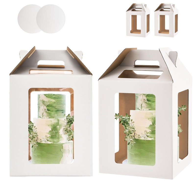 2 Pack White 12x12x14″ Tall Cake Boxes with 6 Windows Tiered Layer Cake Carrier