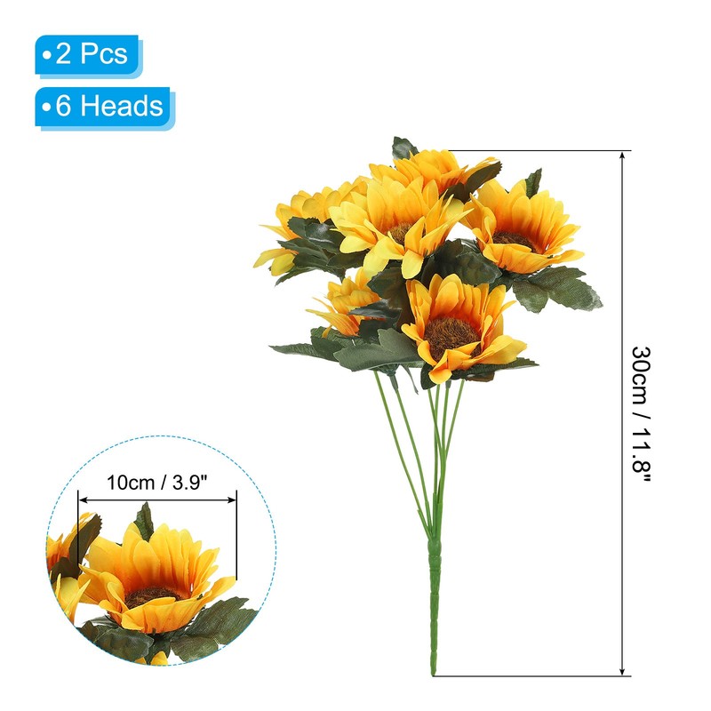 2Pcs 6 Heads Artificial Silk Sunflowers with Stems, Light Orange gallery