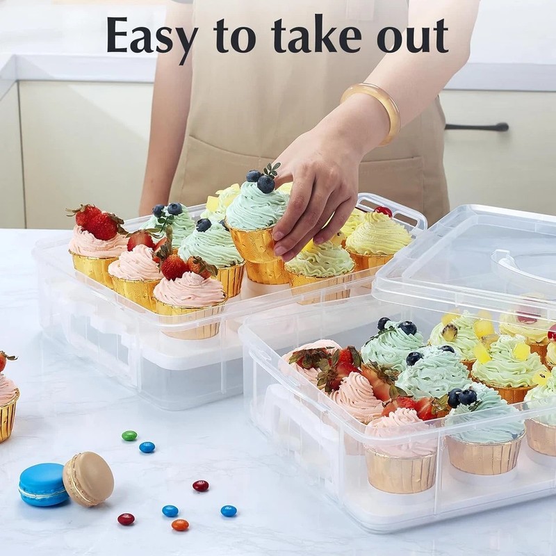 Plastic Cupcake Carrier 24 Count, 2-Layer Cupcake Holder Carries with Lid & Hand gallery