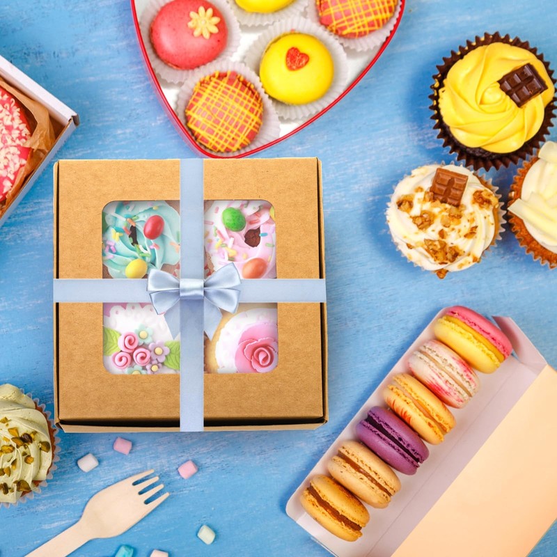 40 Pack Brown Bakery Boxes with Window and Dividers, 6 x 6 Inch Mini Pastry B... gallery