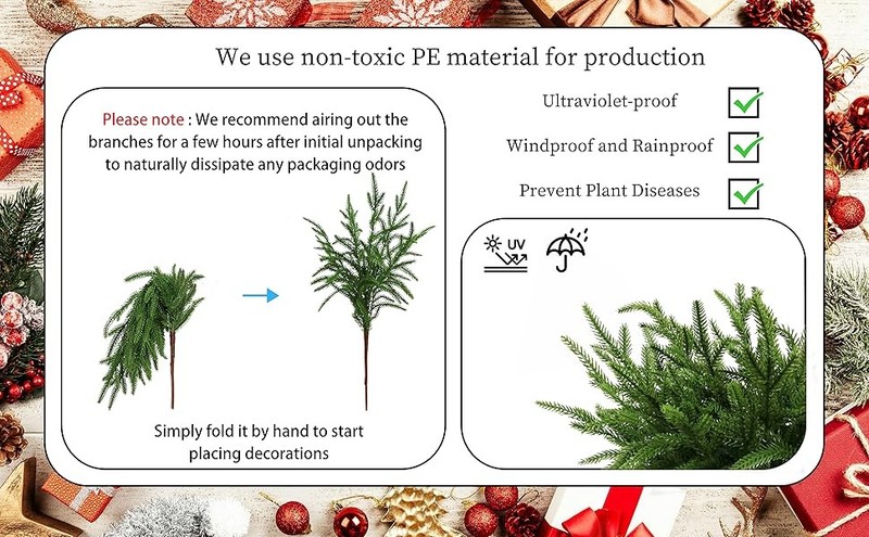 12 Pcs Artificial Norfolk Pine es with 8PCS red Fruits 18" Plastic gallery