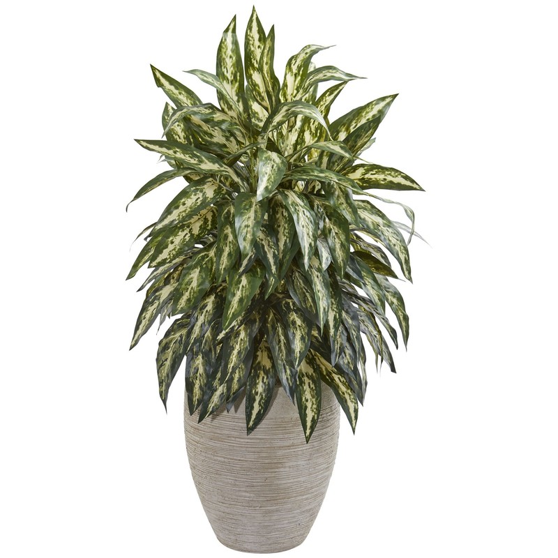 Nearly Natural Aglaonema Artificial Sand Colored Planter Silk Plants, Green