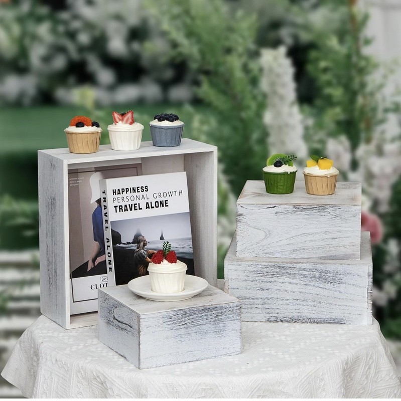 Cake Stand Display Wooden Boxes White Washed Wedding Photography Props 4 Sizes