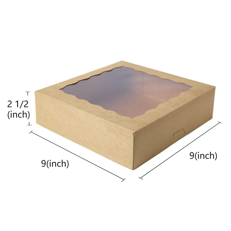 ONE MORE 9inch Brown Cookie Bakery Boxes Large Pie with PVC Window Natural gallery