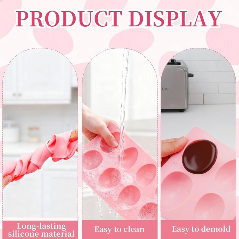Durable 8-Cavity Easter Egg Shape Silicone Molds, Food-grade Baking Supplies gallery