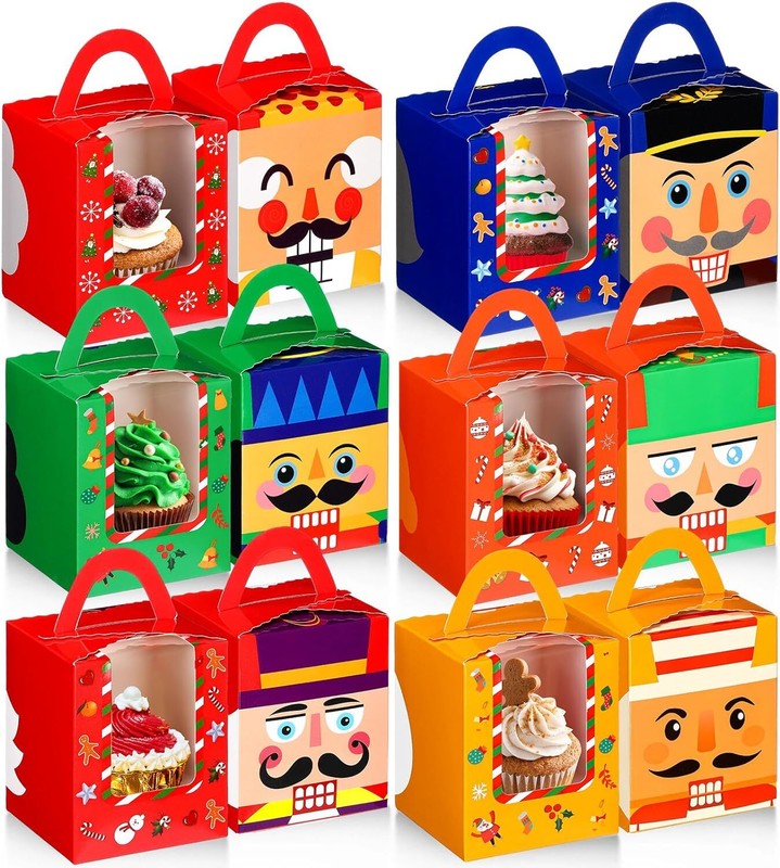 24 Pcs Christmas Cupcake Boxes Cookie with Window Insert...