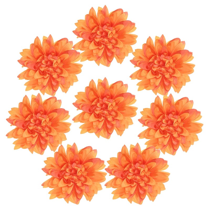 8-Pack Artificial Flowers Bulk, Orange Fake Chrysanthemum Floral for DIY