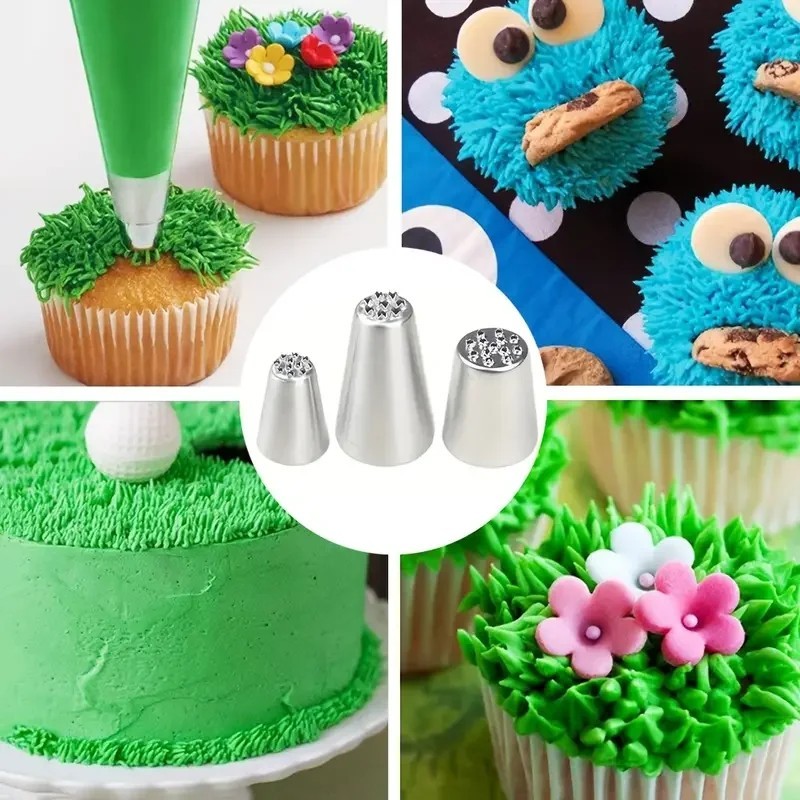 3pcs Grass Piping Tips Stainless Steel Cake Decorating Nozzles Foliage Icing Set gallery
