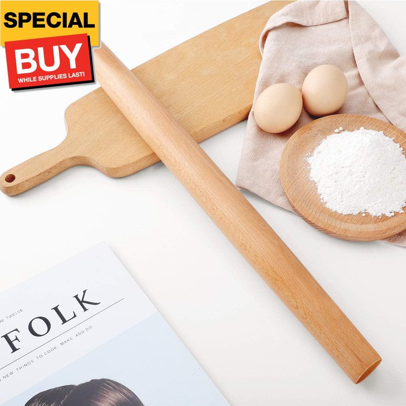 Wood French Rolling Pin for Baking, Wooden Dough Roller with Silicone Baking Ma gallery