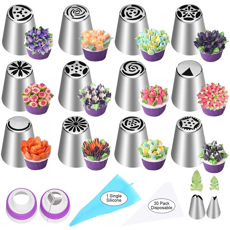 47 Pcs Russian Piping Tips Set Cake Decorating Nozzles Kit With Pastry Bags Tool