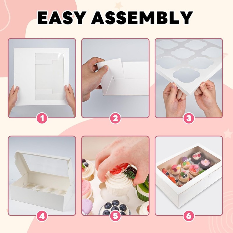 12 Pack Cupcake Boxes, 12 Count Cupcake Containers with Window and Cardborad,... gallery