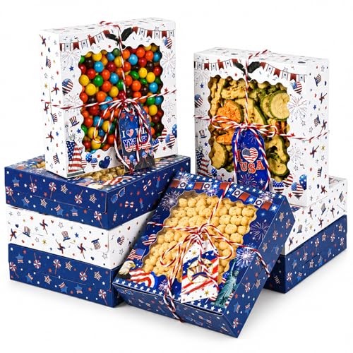 FCKLVMC 12 Pcs 7 X 7 In 4th Of July Treat Boxes with Window, Fourth Of July gallery