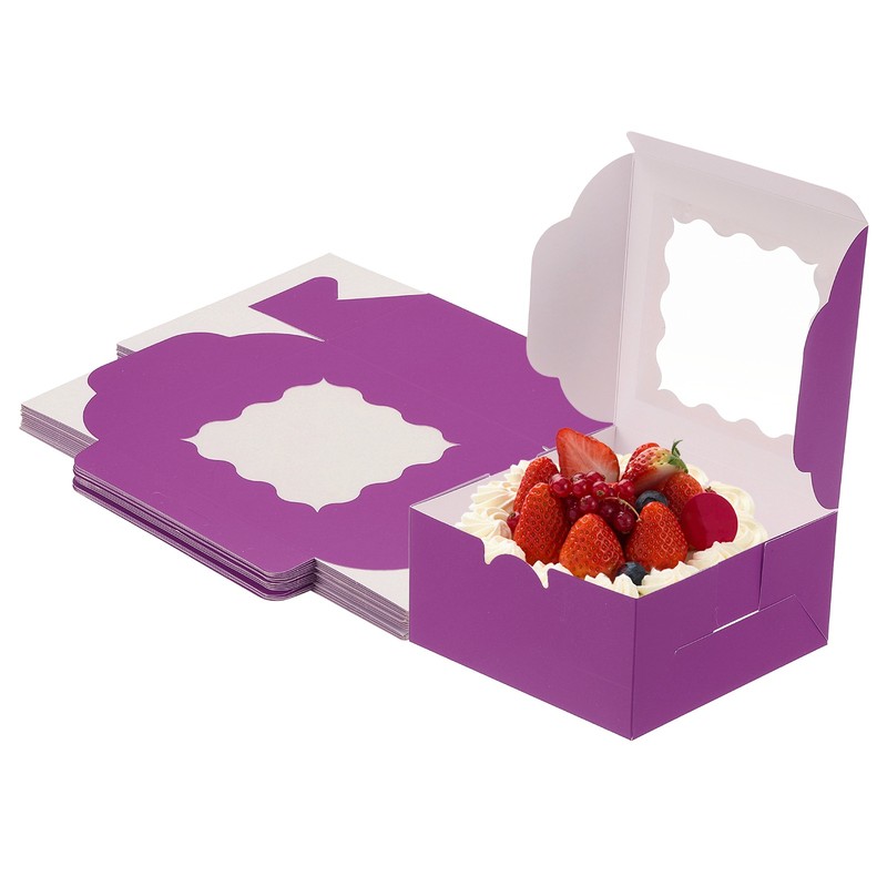 18 Pcs 6 x 6 x 2.4 Inch Cake Boxes with Window, Purple