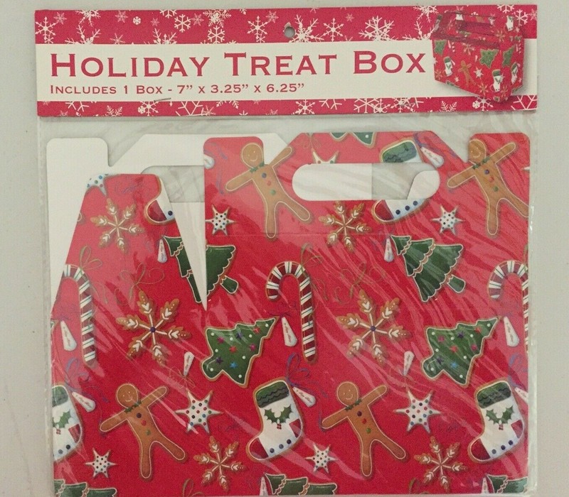 HOLIDAY TREAT BOX LOT OF 5~7" X 3.25" X 6.25" RED W/CHRISTMAS DESIGNS~COOKIES gallery