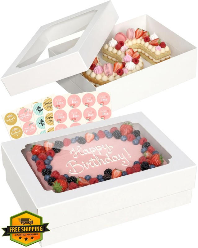 Baregamyan 14x10x4 inch white cake boxes w/ window 15pcs