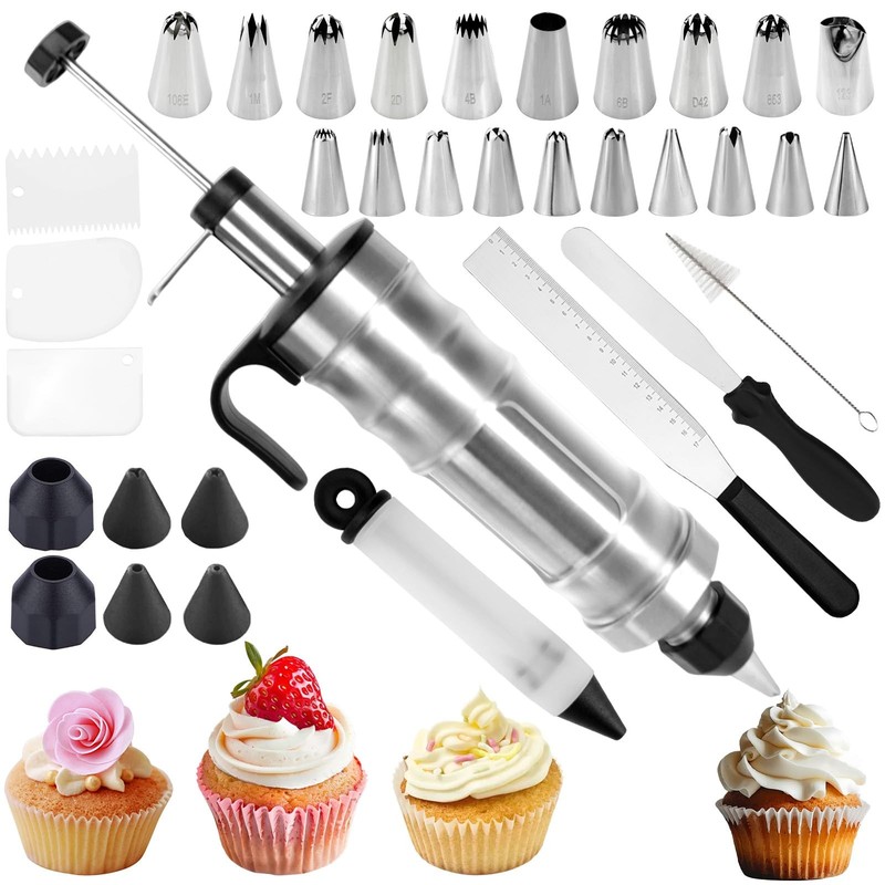 Dessert Decorating Syringe Set, 34Pcs Frosting Piping Kit, Stainless Steels C...
