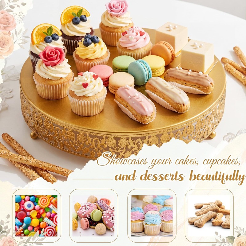 20 Inch Gold Cake Stand Set Metal Round Cupcake Dessert Stand with Cake Cutti... gallery