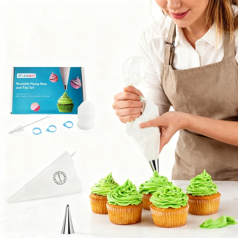 Reusable Cotton Piping Bags and Tips Set- Frosting Piping Kit for Baking 6pcs... gallery