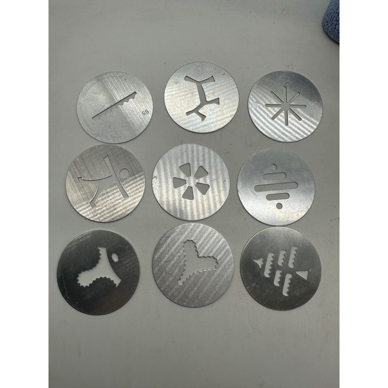 Vintage Aluminum Cookie Press Discs Replacement Set of 9 Spritz Shapes Tree Star