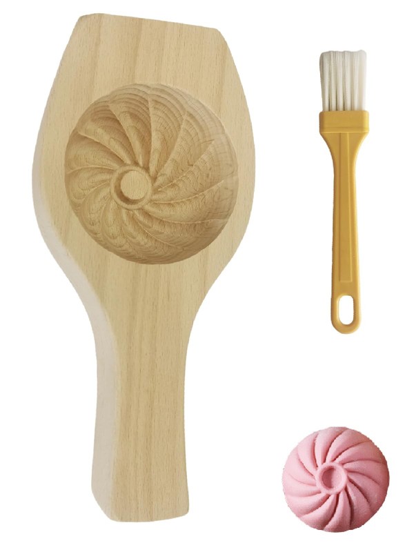 1 PCS Brown1 Wooden Flower Shape Moon Cake Steamed Bun Cookie Mold Brush