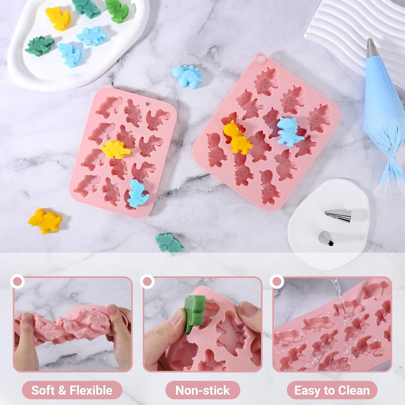 Chocolate Molds Silicone, 2pcs Mini Cute Dinosaurs Candy Ice Cube Making Silicon gallery