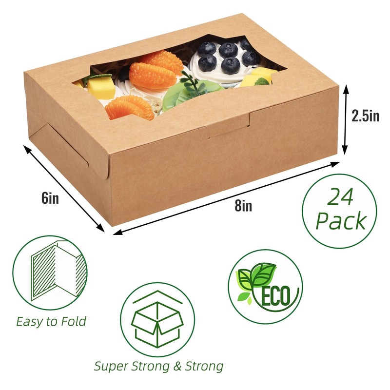 TOMNK 24pcs 8x6x2.5 ​Inches Cookie Boxes, Bakery Boxes with 3 Style Window, T... gallery