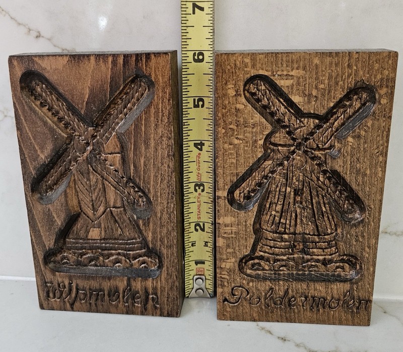 Vintage Springerle Wood Windmill Cookie Mold Speculaas Cookie Mold Set of 2