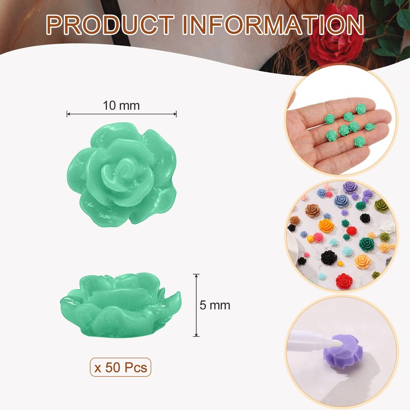 50 Pcs Cyan Resin Rose Flower Beads, 10mm Flatback Flower Charm gallery