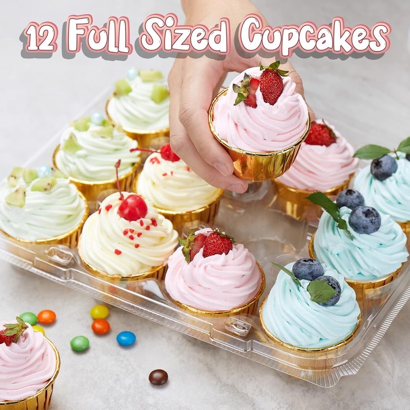 Gencywe (12 Pack x 20 Sets) Stackable Cupcake Carrier with 240 Pack Liners, gallery