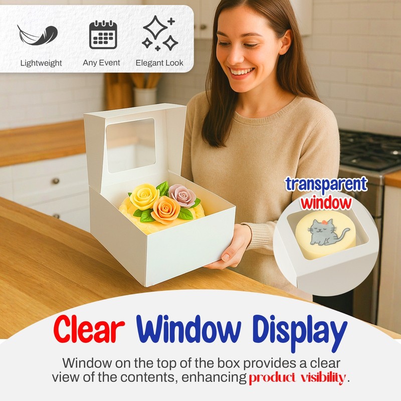 MT Products White Cake Box 8" x 8" x 5" Bakery Boxes with Window - Pack of 120 gallery