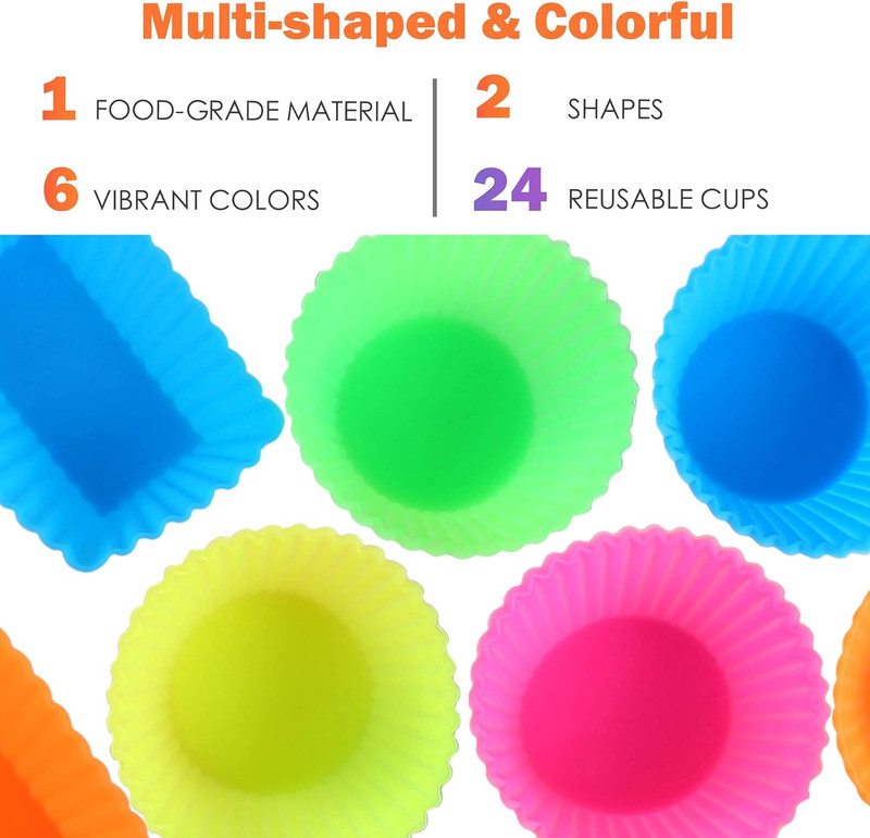 24 Pack Silicone Cupcake Baking Cups Reusable Food-Grade BPA Free Non-Stick Muff gallery