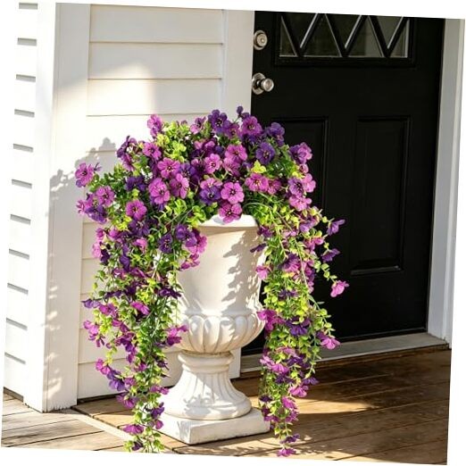 Artificial Hanging Petunia Flowers, 6 Pack UV Resistant Silk Lotus + Purple gallery