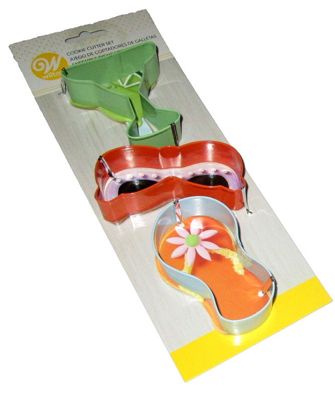 WILTON SUMMERTIME 3 Pc. Cookie Cutter Set SUMMER DRINK/SUNGLASSES/FLIP-FLOP